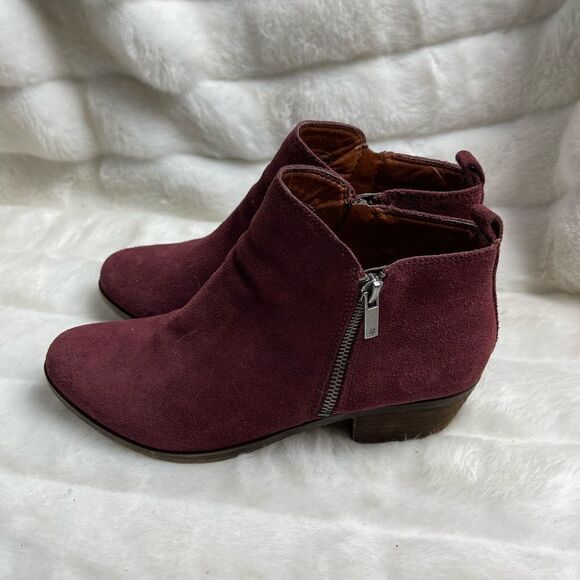 Lucky Brand leather suede burgundy ankle boots two side zipper size 8.5 - Picture 1 of 9